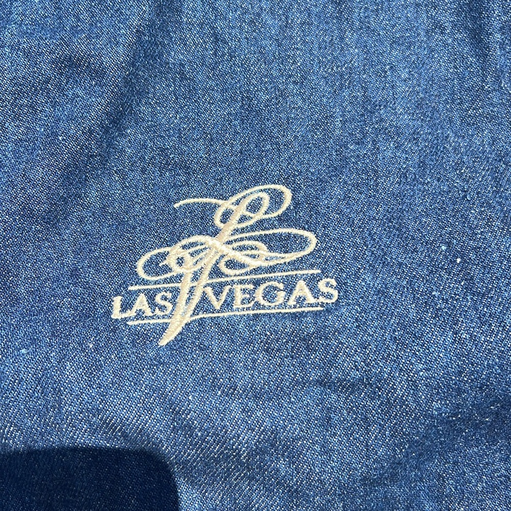 Men's Vintage 90s Denim Blue and Gray Las Vegas Varsity Jacket - Picture 4 of 6